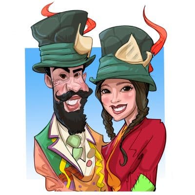 Caricatura de pareja con disfraces