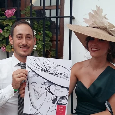 Caricaturas de boda en hacienda en Sevilla. Celebración en exerior.